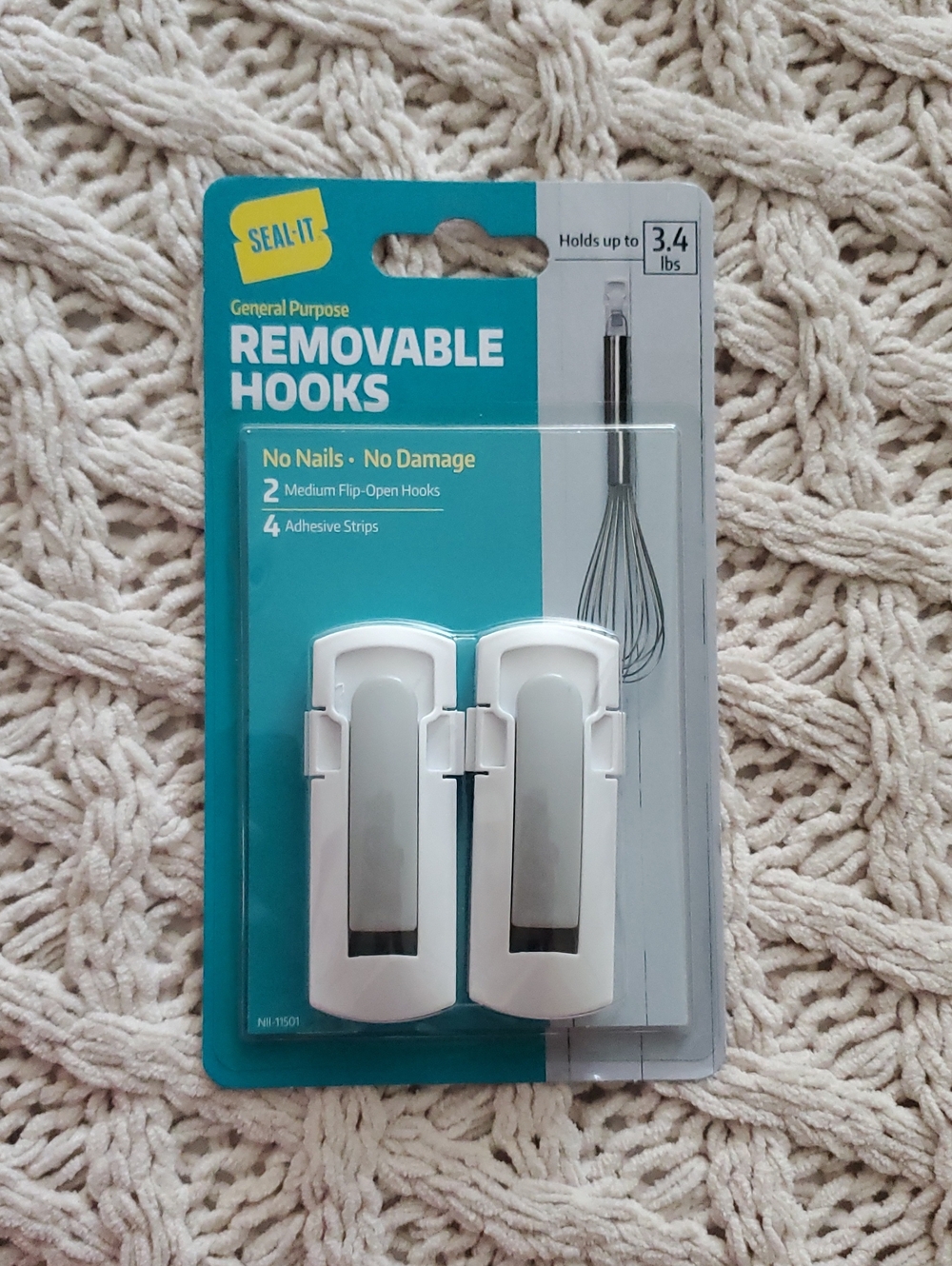 🍒FREE WITH $100+ PURCHASE- SEAL IT White Removable Hooks - 2 Pack